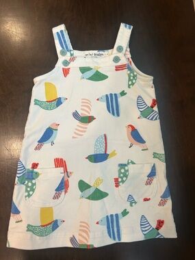Mini we White Bird Print Sundress with Multi-Color Birds